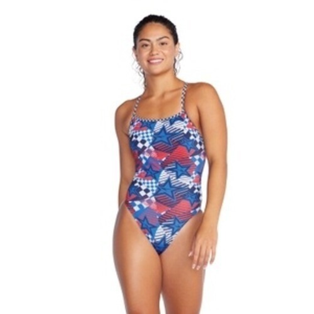 NEW Speedo Girl's red white blue stars one piece swim Pro LT  Size 32